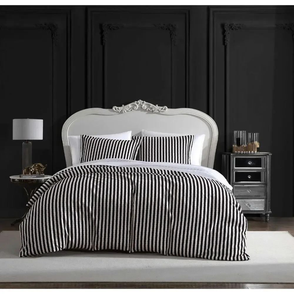Betsey Johnson Full Queen Duvet Set~Wonderland Stripe~ Hearts Duvet/Sham Set NEW
